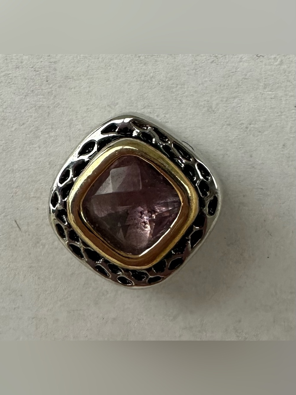 Two-toned Square Stud Premier Design Earrings with Purple Stone - Picture 8 of 12